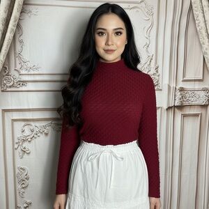 Lucy Burgundy Textured Mock Neck Long-Sleeve Top